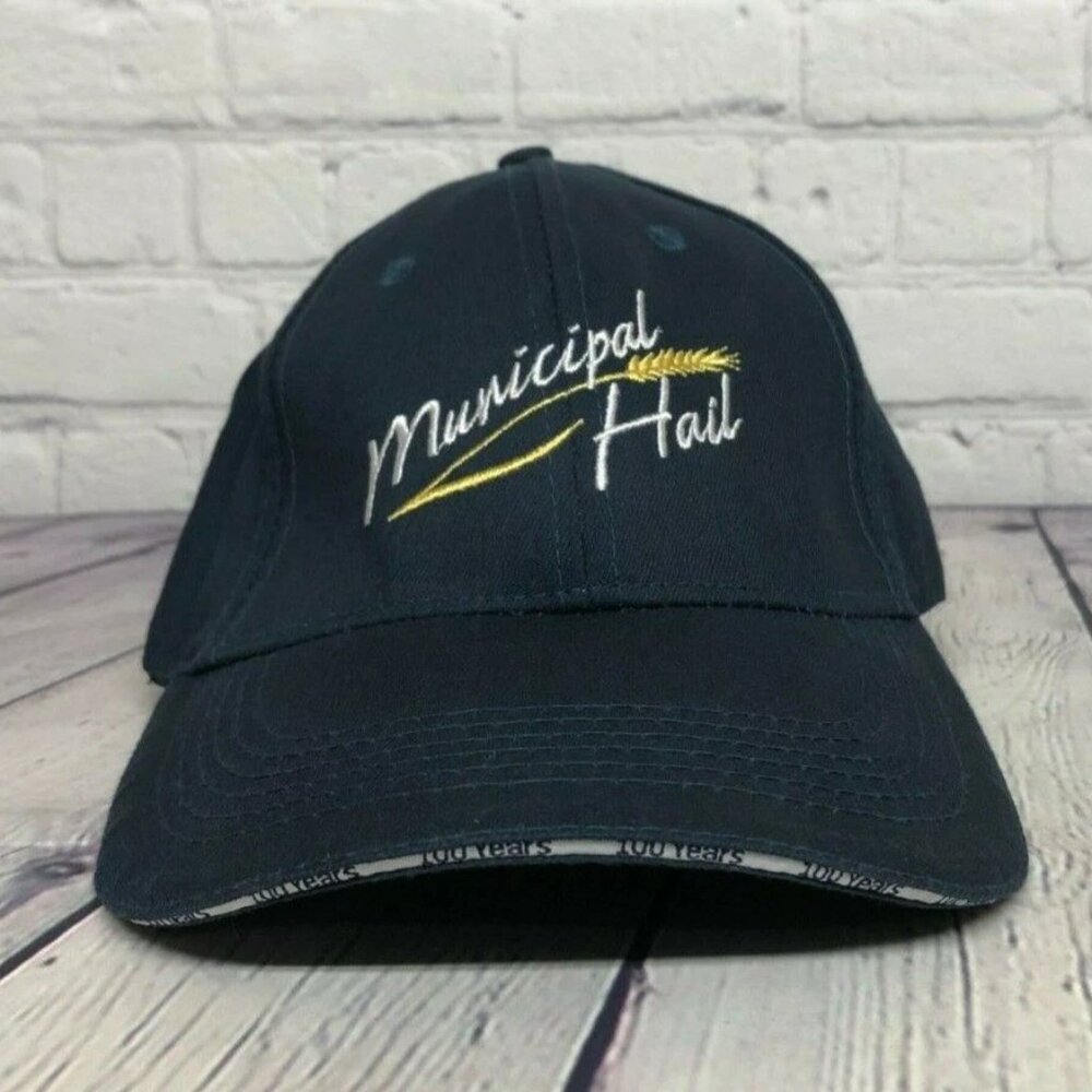 Farmer Hat Baseball Cap Municipal Hail 100 Years Embroidered Logo Wheat Navy